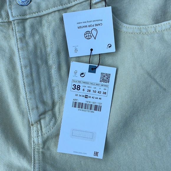 NWT Zara Raw Hem Yellow Denim Jean Shorts - Picture 3 of 6